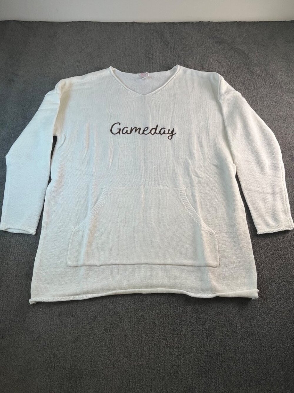 Gameday Glam Fall Embroidered Sweater V Neck Knit Thanksgiving Festive LG NWT
